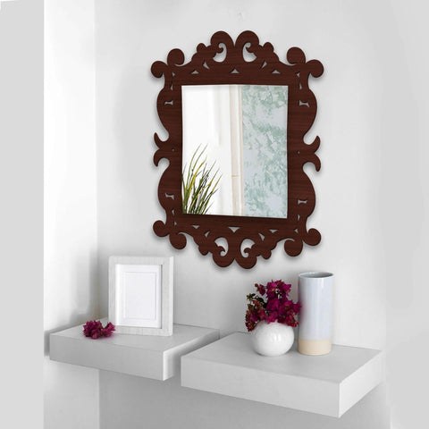Unique Mirror Shapes Brown Wood Wall Mirror - Decor Mantra 