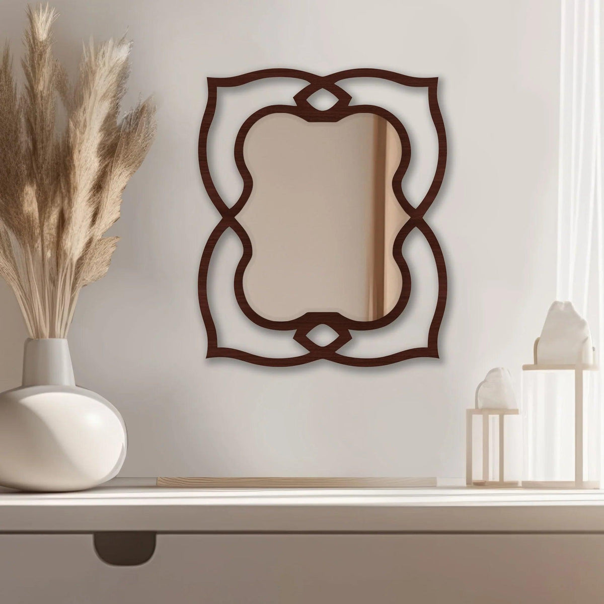 Unique Mirror Shapes Brown Wooden Wall Mirror - Decor Mantra 