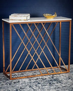 Unique Pattern Console Table with Copper Metal Finish Decor Mantra
