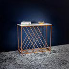 Unique Pattern Console Table with Copper Metal Finish Decor Mantra