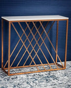 Unique Pattern Console Table with Copper Metal Finish Decor Mantra