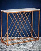 Unique Pattern Console Table with Copper Metal Finish Decor Mantra
