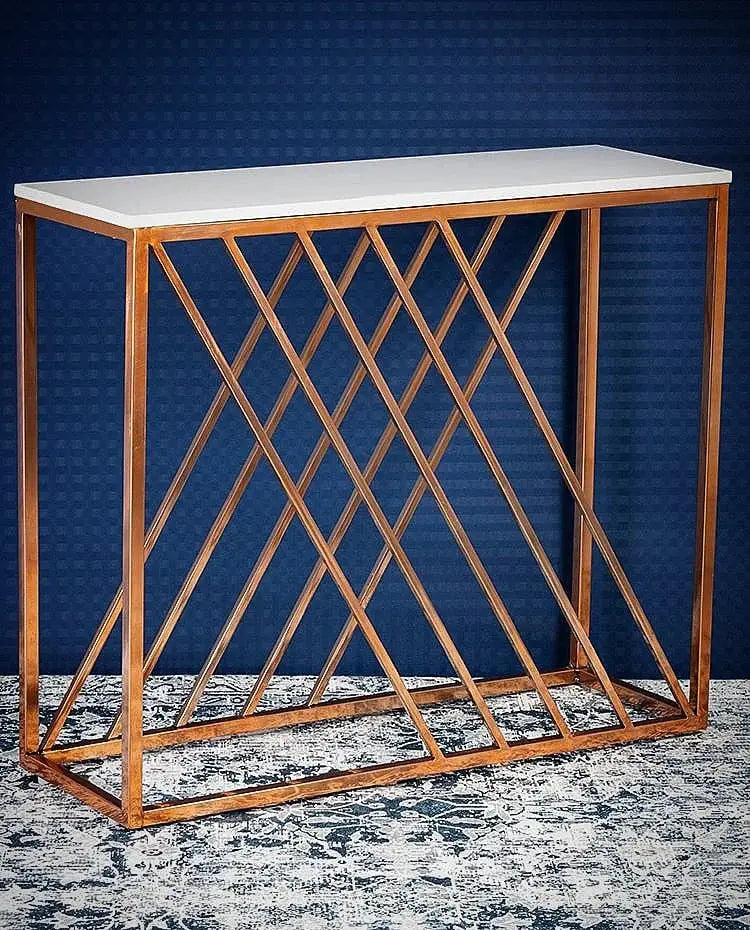 Unique Pattern Console Table with Copper Metal Finish Decor Mantra