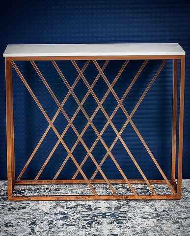 Unique Pattern Console Table with Copper Metal Finish