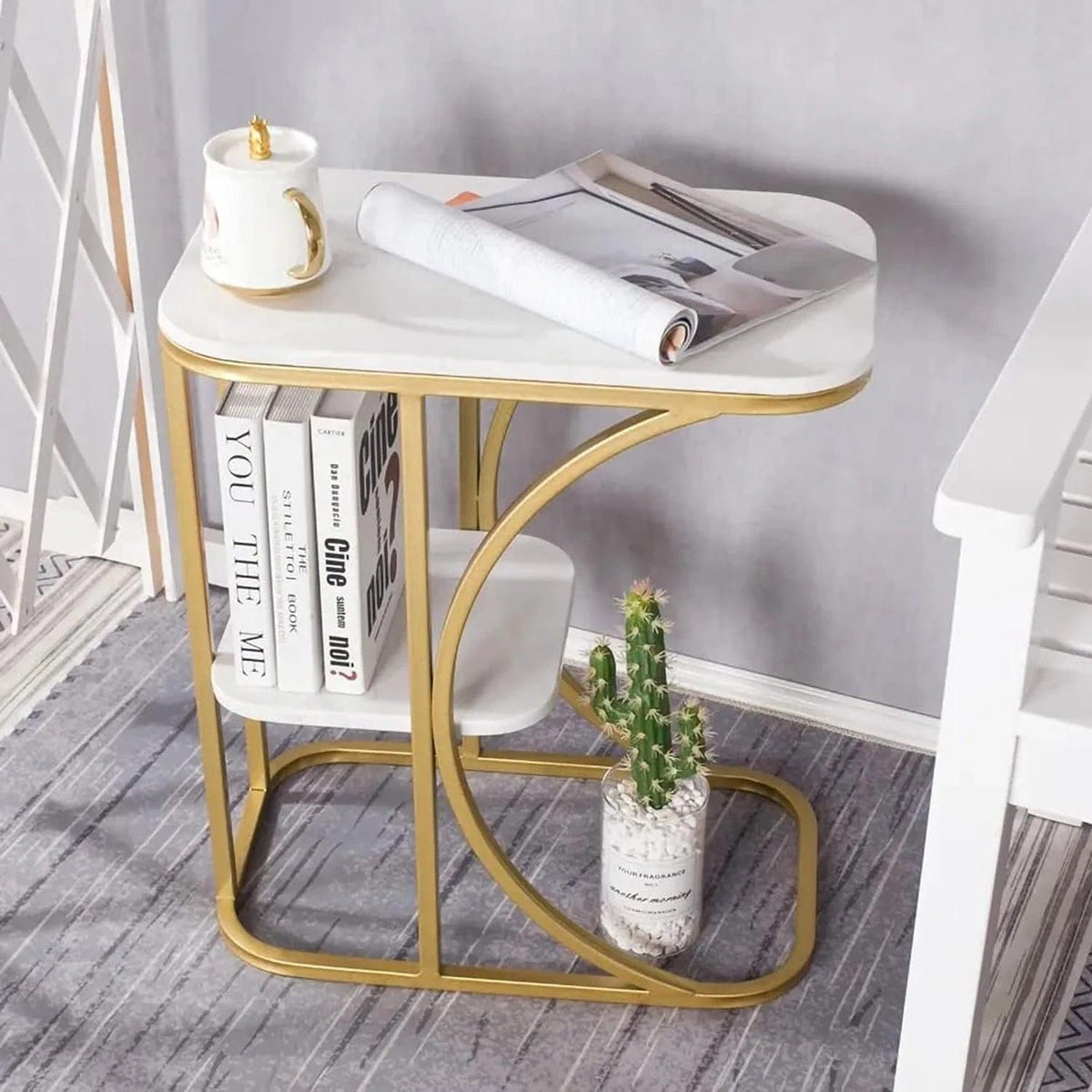 Unique Pattern Designer Side Table with Golden Finish - Decor Mantra 