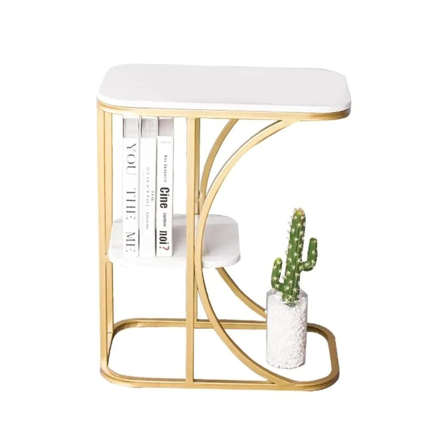 Unique Pattern Designer Side Table with Golden Finish - Decor Mantra 