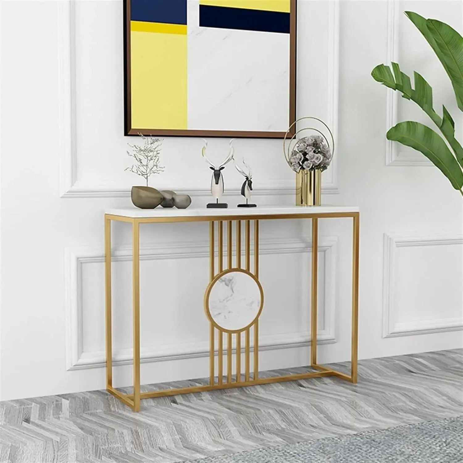 Urban Loft Rectangular White Marble Console Table - Decor Mantra 
