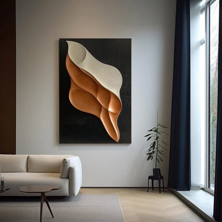 Vertical 3D Wall Art Panel with Flowing Tan and Cream Design