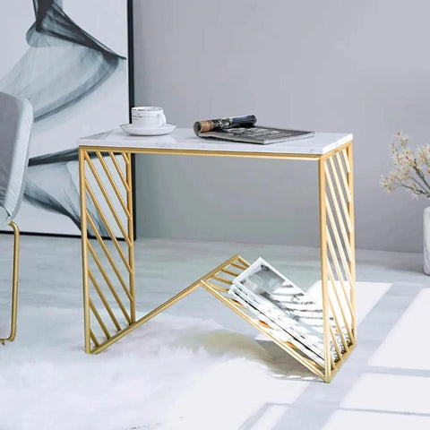 W-Base White Marble Top Console Table - Decor Mantra 