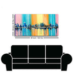 Wall Painting of A Fantasy Coastal city with a Rainbow Background