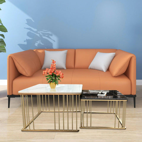 White & Black Square Shape Metallic Marble Table Set of 2 - Decor Mantra 