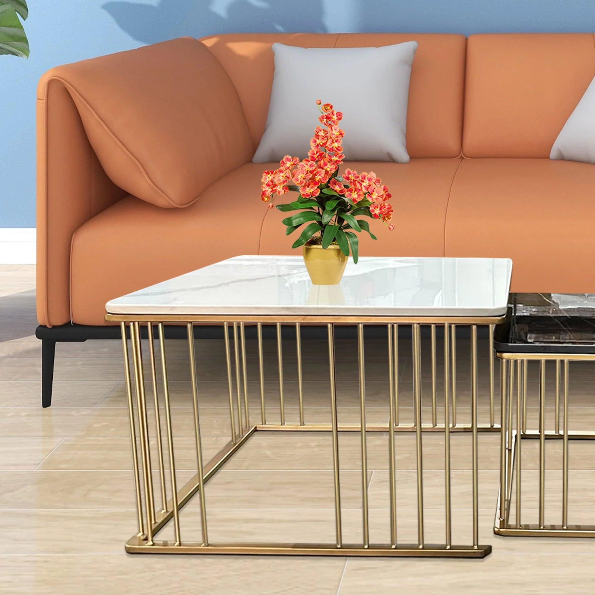 White & Black Square Shape Metallic Marble Table Set of 2 - Decor Mantra 