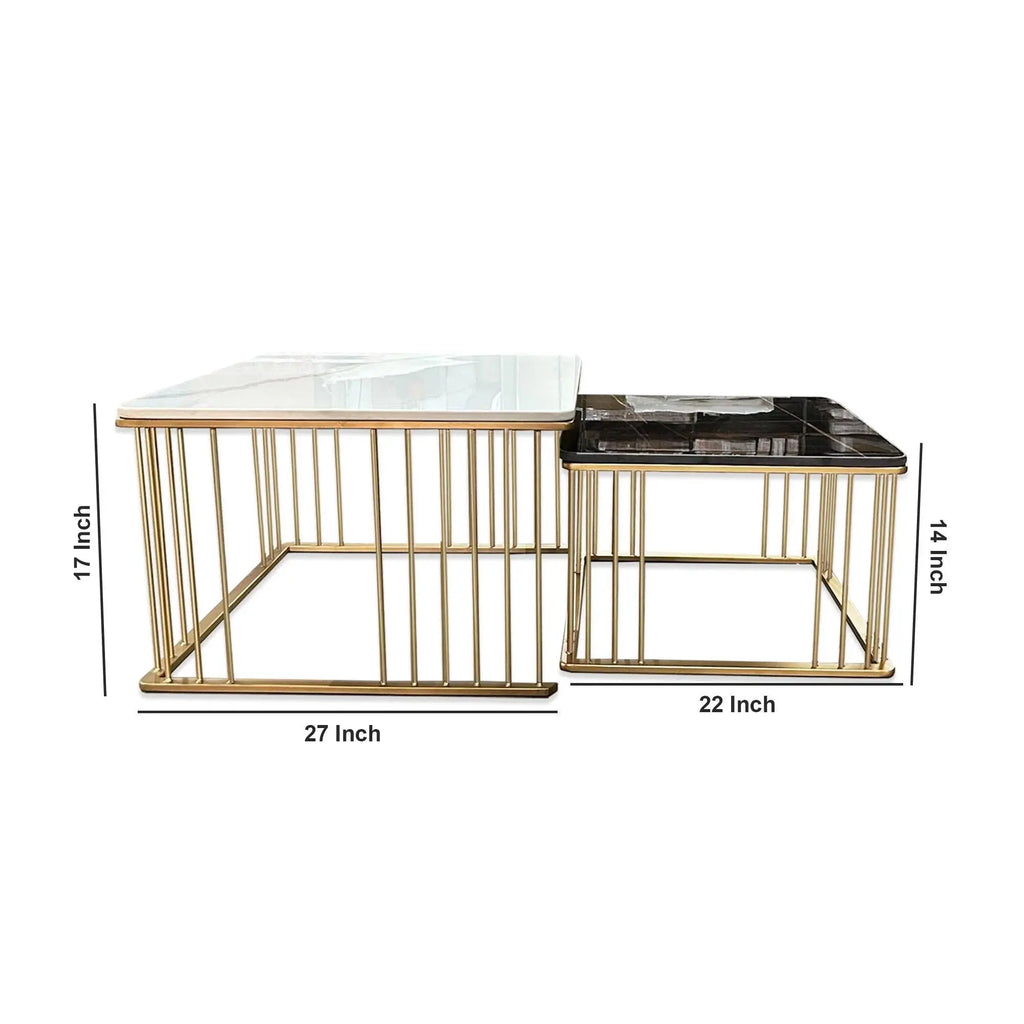 White & Black Square Shape Metallic Marble Table Set of 2 - Decor Mantra 