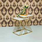 White Marble Golden Iron Stand Side Coffee Table Set of 2 - Decor Mantra 
