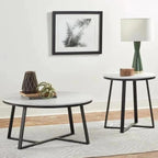 White Marble Round Coffee Table Set of 2 with Faux Marble - Decor Mantra 