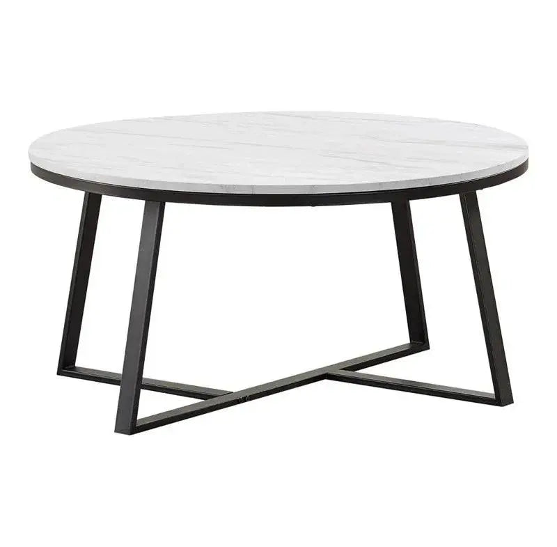 White Marble Round Coffee Table Set of 2 with Faux Marble - Decor Mantra 