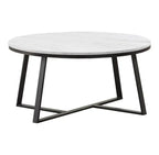 White Marble Round Coffee Table Set of 2 with Faux Marble - Decor Mantra 