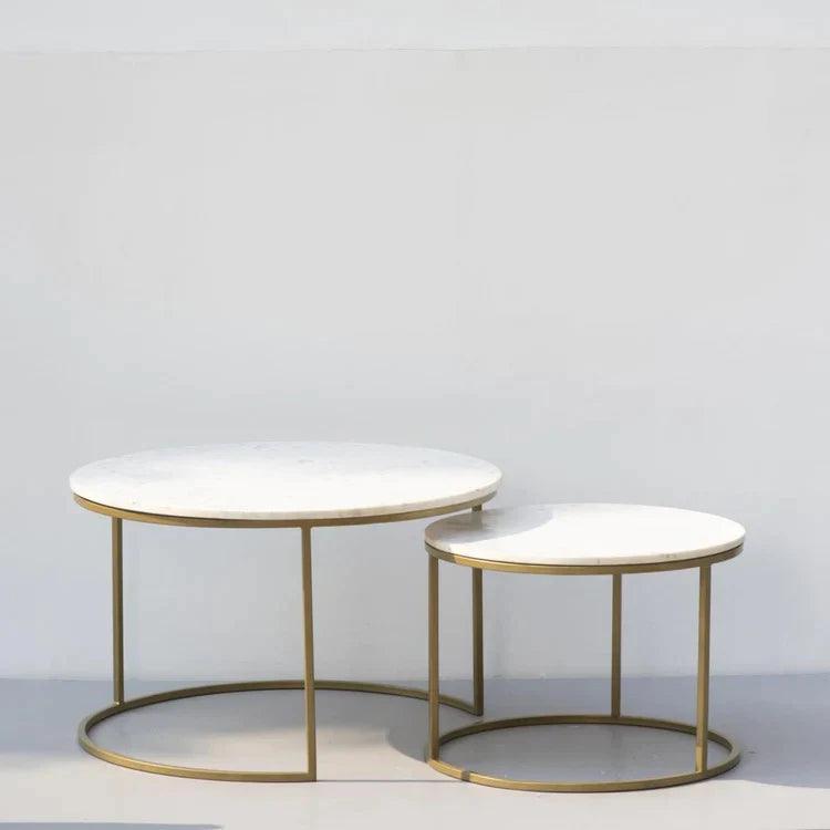 White Marble Round Iron Stand Coffee Tables Set of 2 - Decor Mantra 