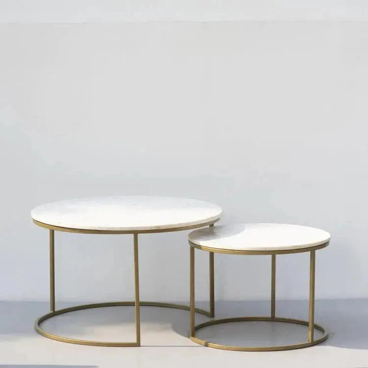 White Marble Round Iron Stand Coffee Tables Set of 2 - Decor Mantra 