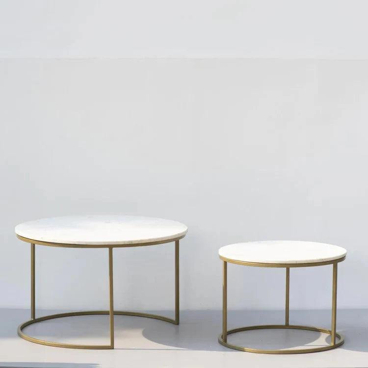 White Marble Round Iron Stand Coffee Tables Set of 2 - Decor Mantra 