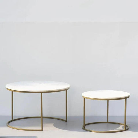 White Marble Round Iron Stand Coffee Tables Set of 2 - Decor Mantra 