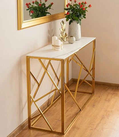 White Tempered Minimalist Stylish Console Table - Decor Mantra 