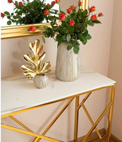 White Tempered Minimalist Stylish Console Table - Decor Mantra 