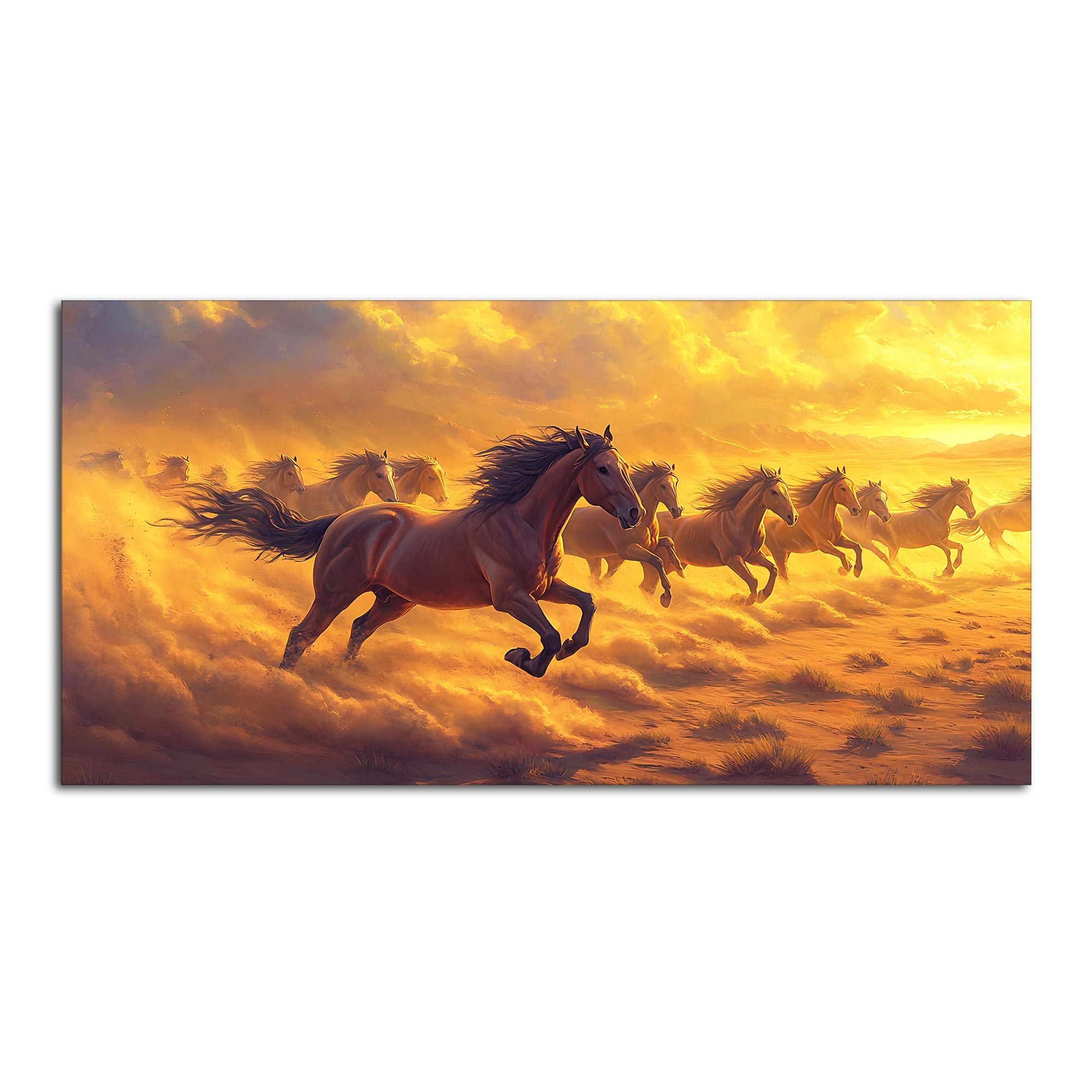 Wild Horses Running at Sunset Wooden Canvas Wall Painting