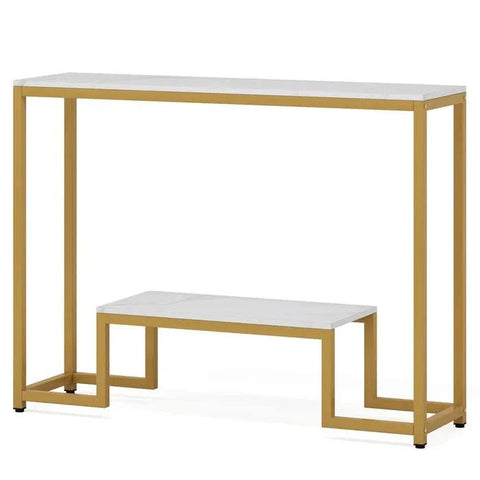 Two-Tier White Marble Gold Console Table - Decor Mantra 