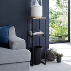 Wood Pedestal 2-Tier Square Shape Black Stand End Side Table - Decor Mantra 