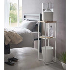 Wood Pedestal 2-Tier Square Shape White Stand End Side Table - Decor Mantra 