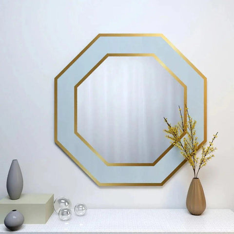 Wooden Wall Mirror Hexagon Shape Decorative - Decor Mantra 