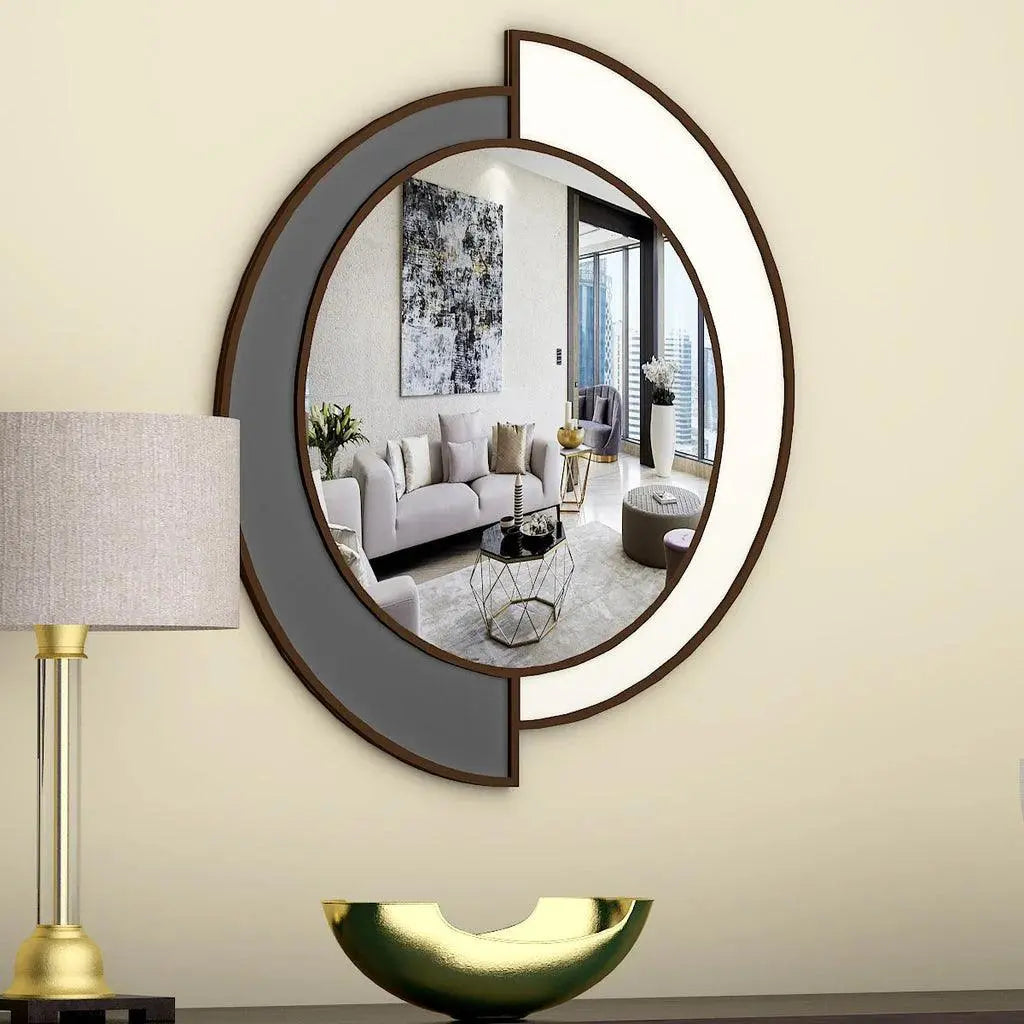 Yin Yang Style Decorative Wooden Vanity Mirror - Decor Mantra 