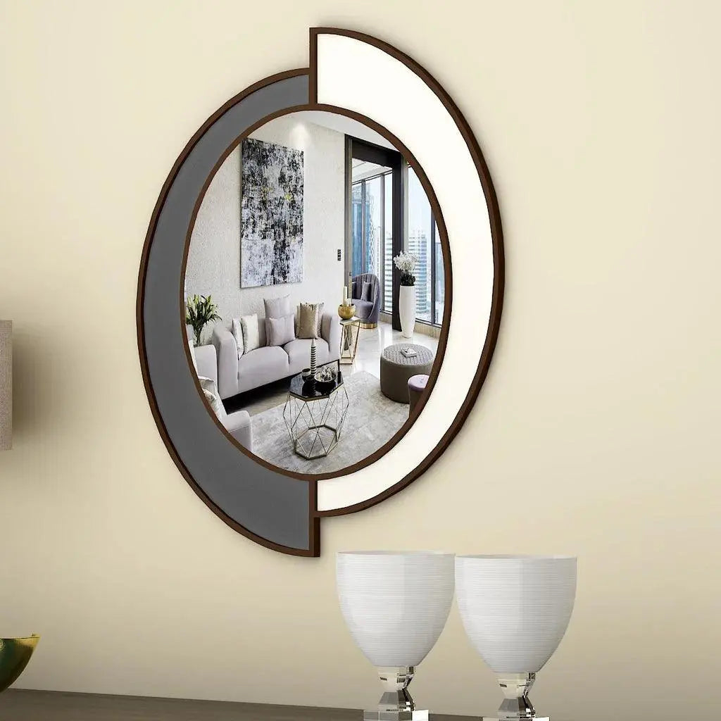 Yin Yang Style Decorative Wooden Vanity Mirror - Decor Mantra 
