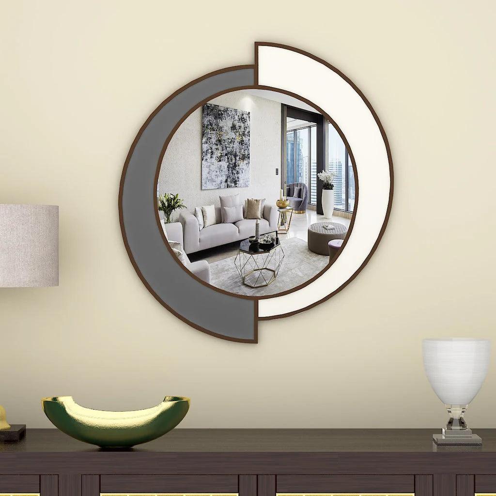 Yin Yang Style Decorative Wooden Vanity Mirror - Decor Mantra 